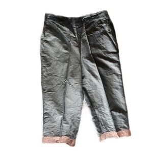 🌷CP Shades Silk Blue/Pink Border Wide Leg Elastic Waist Pants Size L